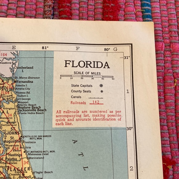 1949 Florida/Georgia Map Ready to Frame 9 1/4” x 12 1/4” with Railroad Lines - Picture 2 of 6
